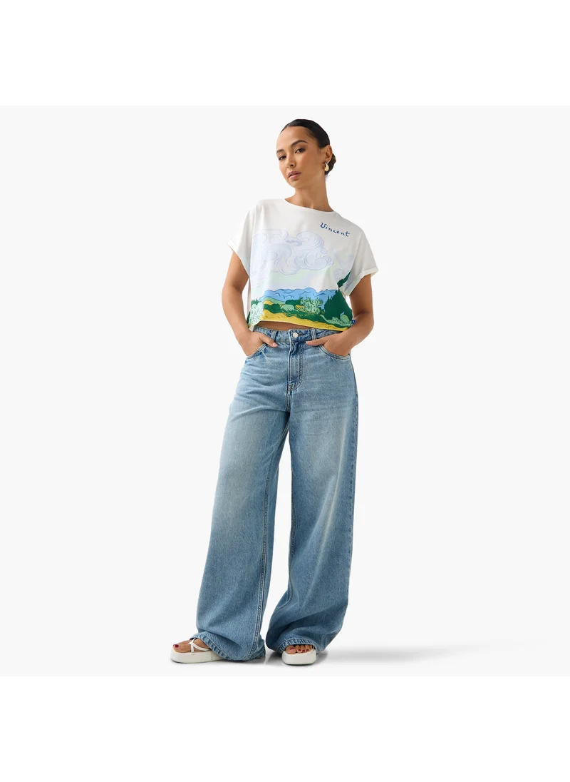 SP Characters Vincent Print Crop T-shirt with Extended Sleeves