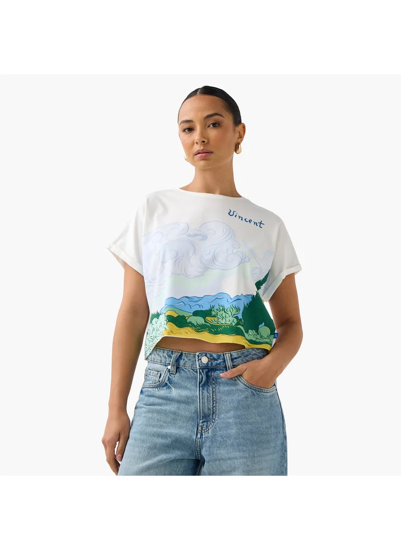 SP Characters Vincent Print Crop T-shirt with Extended Sleeves