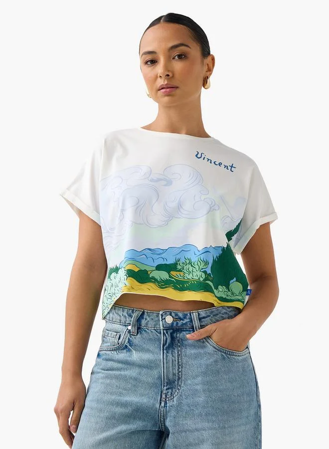 SP Characters Vincent Print Crop T-shirt with Extended Sleeves