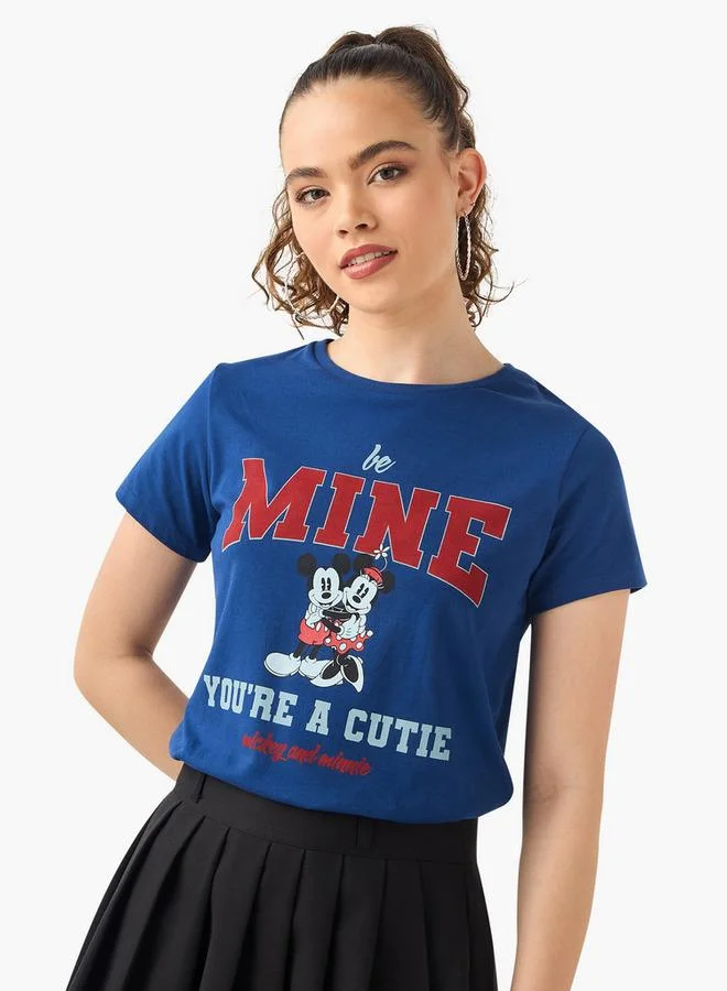 Mickey and Minnie Print Crew Neck T-shirt