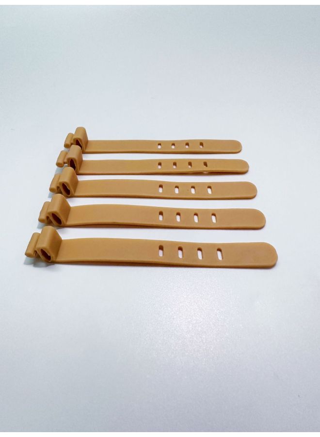 Loquat 95mm Silicone Cable Ties Earphone Organizer Data Cable Ties Desktop Convenient Bundling Charging Winder-Color:Milk Tea Color 4-hole Flat Buckle (95 * 10mm) - Image 1