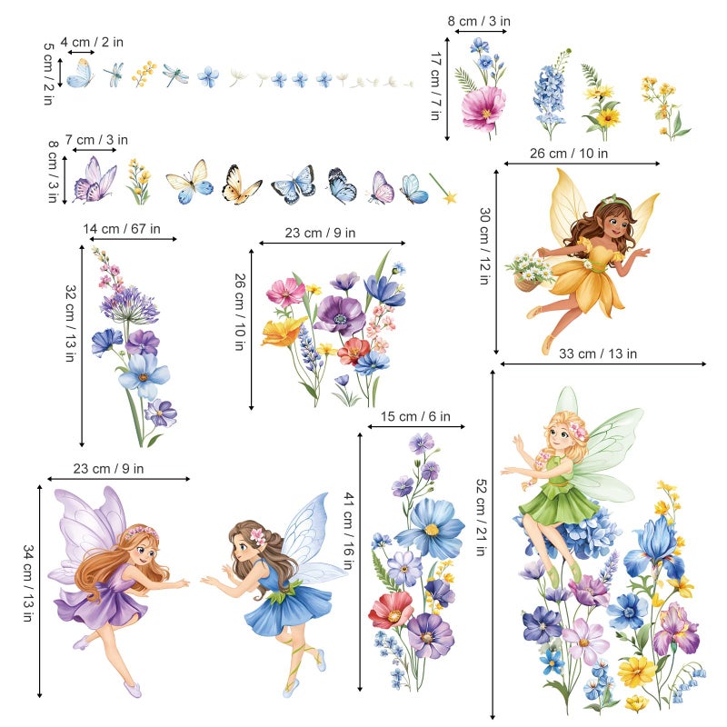 decalmile Purple Flower Fairy Wall Stickers Watercolor Floral Butterfly Elf Wall Decals Baby Nursery Bedroom Girls Room Home Decor - Image 4
