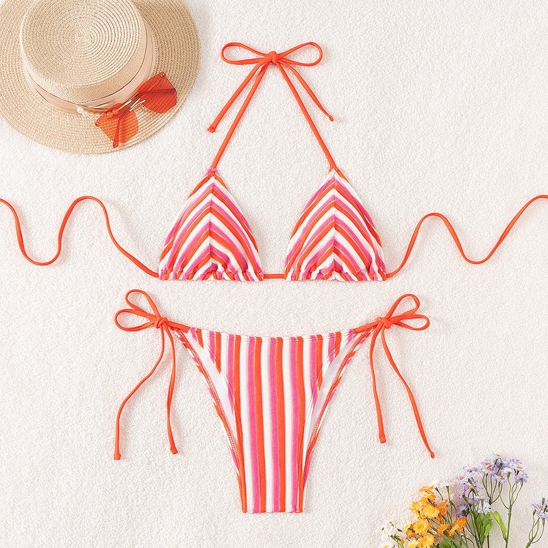 Generic Swimming River new towel cloth hanging neck lace bikini swimsuit summer beach holiday women Europe and the United States manufacturers wholesale Orange red 
