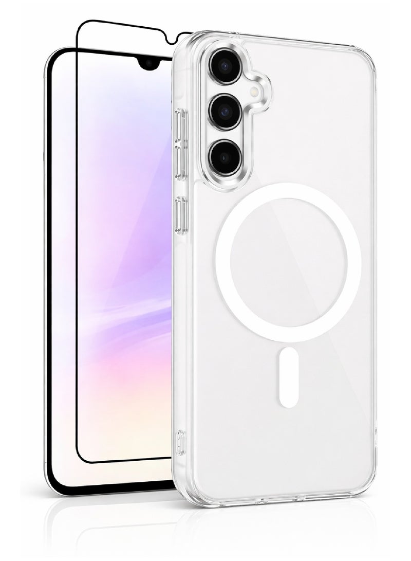 MOBM Samsung Galaxy A35 Clear Magnetic Case with Tempered Glass Screen Protector Pack of 2 - Image 1