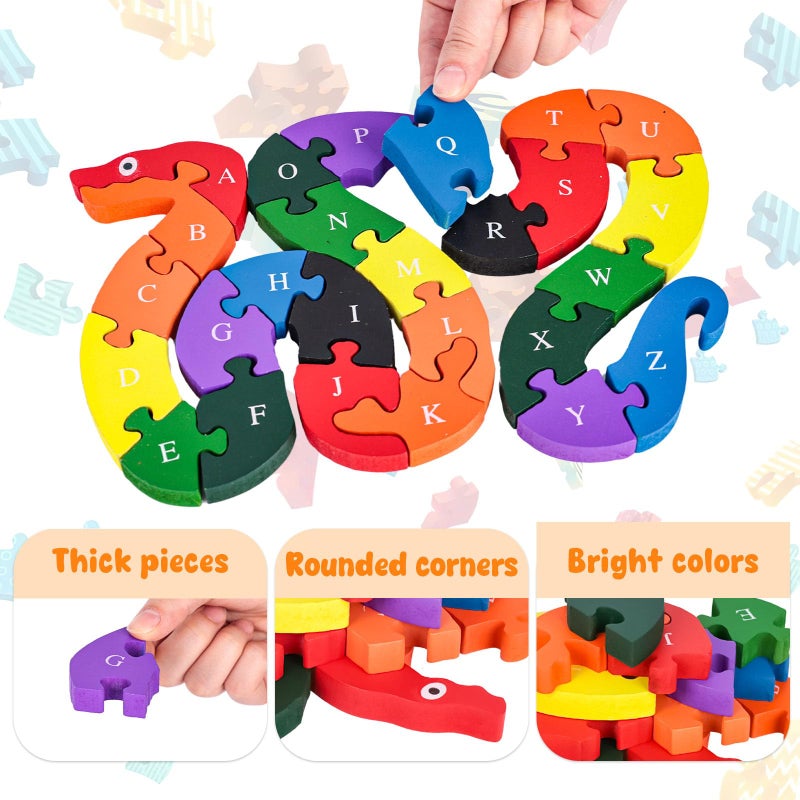 LovesTown Montessori Wooden Alphabet Puzzle for Toddlers, Snake ABC Learning Toys for Kids, Educational Preschool Jigsaw Puzzle for Early Childhood Development, Ideal Gift for Boys and Girls - Image 5