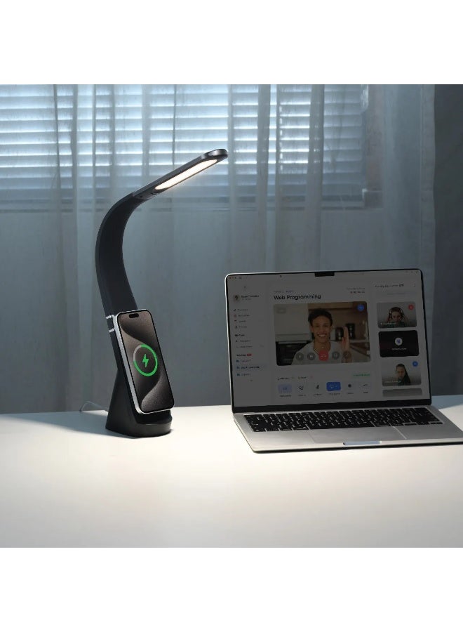 GREEN LION Gooseneck LED Desk Lamp with Wireless Charger / Compatible with MagSafe / 3 Light Modes / Flicker Free / One-Touch Dimmable / 36 LED Beads / 320lm Brightness / Type-C Charging / Charging Indicator / MAG LED Desk Lamp for Home & Office - Black - Image 4