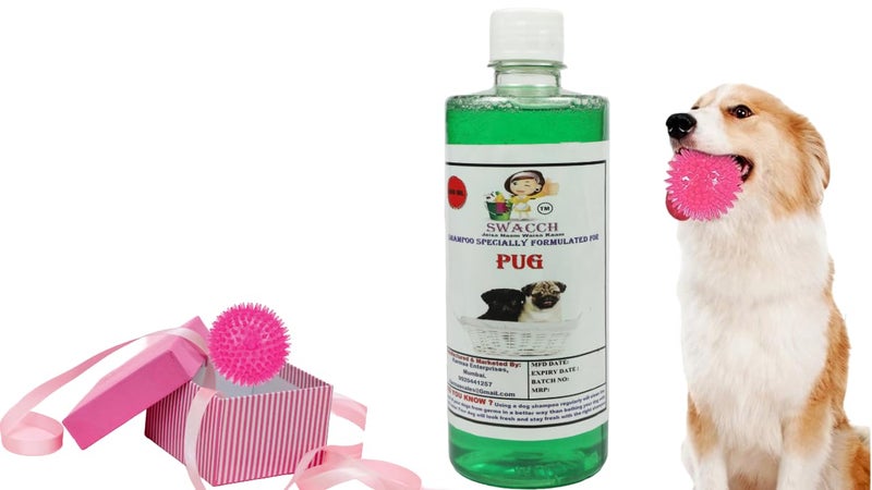 swacch Shampoo | Puppy Safe Shampoo | PH Balanced | Ditch to Itch for Pug Dog Shampoo 500ml (Neem Alovera) + Spike Ball Chew Toy Combo Pack - Image 1