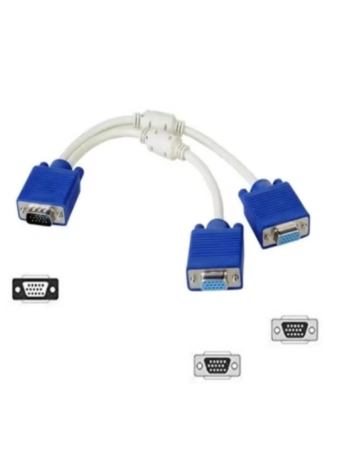 كابل تقسيم VGA – ذكر إلى 2 أنثى (15 دبوس) – لتكرار العرض على شاشتين – للكمبيوتر، اللابتوب، والبروجكتر - Image 1