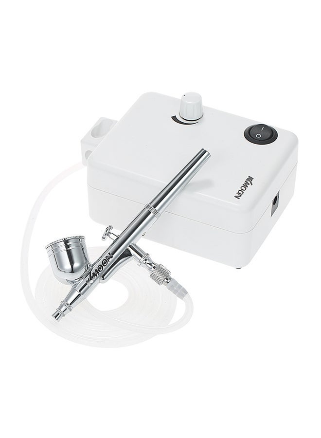 NIBEMINENT Multi-purpose Dual Action Airbrush Mini Air Compressor Set White 23.5x17x8.2centimeter - Image 1