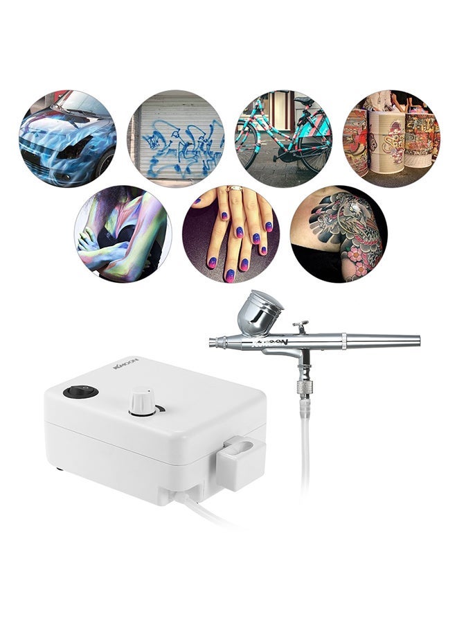 NIBEMINENT Multi-purpose Dual Action Airbrush Mini Air Compressor Set White 23.5x17x8.2centimeter - Image 4