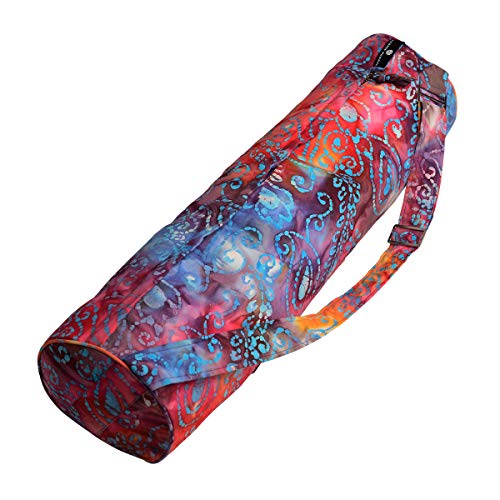 Hugger Mugger Batik Yoga Mat Bag Multi Purple - beautiful pattern, durable 100% cotton, full lining, adjustable strap, inside and outside zipper pockets - Image 4