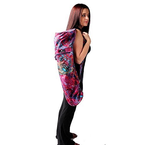 Hugger Mugger Batik Yoga Mat Bag Multi Purple - beautiful pattern, durable 100% cotton, full lining, adjustable strap, inside and outside zipper pockets - Image 2