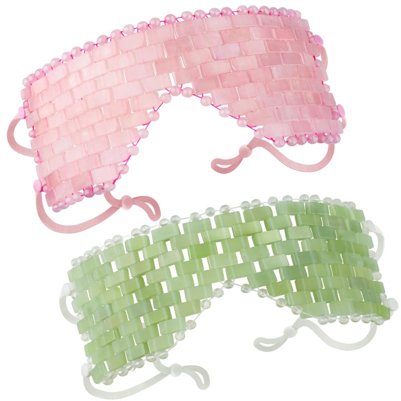 LazyGa Natural Jade Eye Mask and Rose Quartz Eye Mask Set  Soothing  Relaxing Alleviate Puffiness and Migraines with Cooling and Warming Therapy 2 Pcs