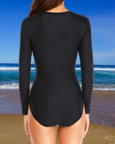Daci Women Black-1 Rash Guard Long Sleeve One Piece Swimsuit Zipper Surfing Bathing Suit UPF 50 M - Image 4