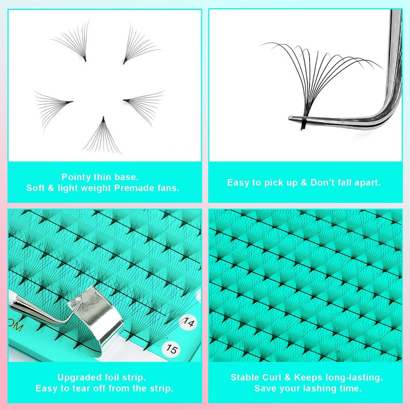 VAVALASH Premade Fans Eyelash Extensions 320 Fans 10D 14D 16D 20D 0.03 0.05 0.07 Thickness C/D Curl Middle Stem Premade Fans Russian Volume Lash Extensions (320 Fans-10D-0.03-D-8-15mm) - Image 4