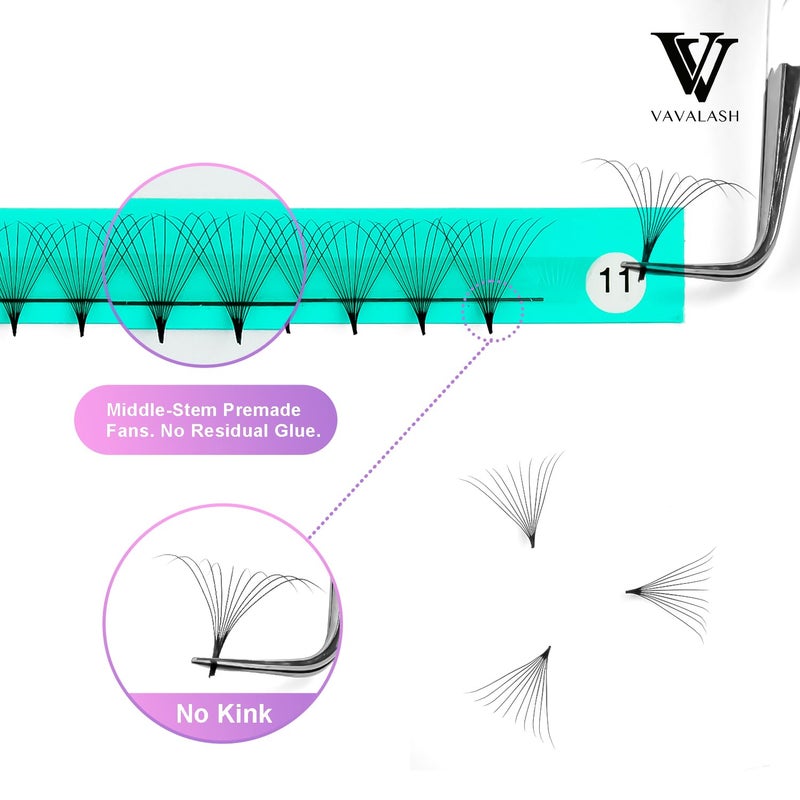 VAVALASH Premade Fans Eyelash Extensions 320 Fans 10D 14D 16D 20D 0.03 0.05 0.07 Thickness C/D Curl Middle Stem Premade Fans Russian Volume Lash Extensions (320 Fans-10D-0.03-D-8-15mm) - Image 3