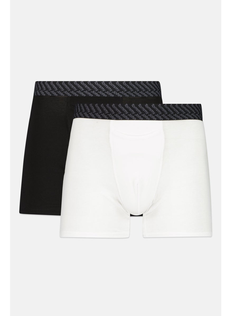 Tommy John - Men 2 Pieces 4 Inseam Brand Logo Boxer Briefs, Black/White - Image 1