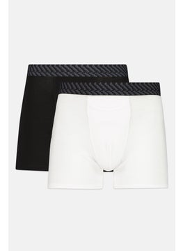 Tommy John Men 2 Pieces 4 Inseam Brand Logo Boxer Briefs, Black/White  - Image 1