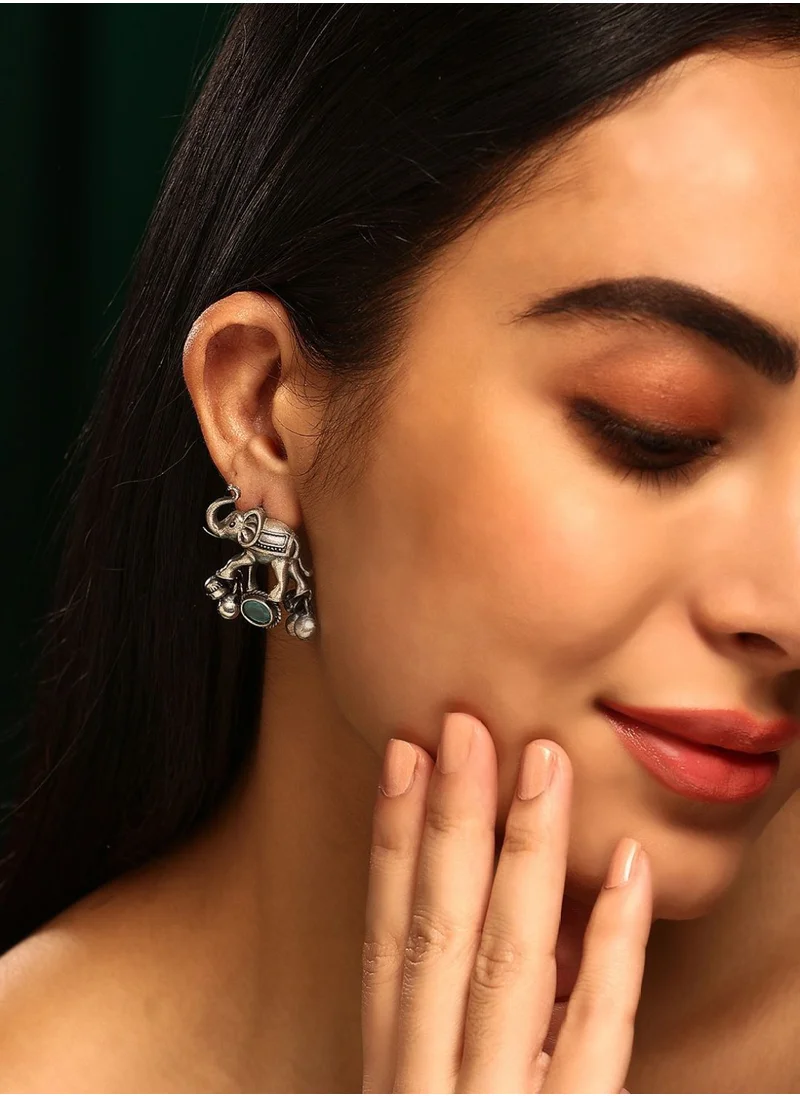 Priyaasi Plated Contemporary Oxidized Elephant Drop Earrings