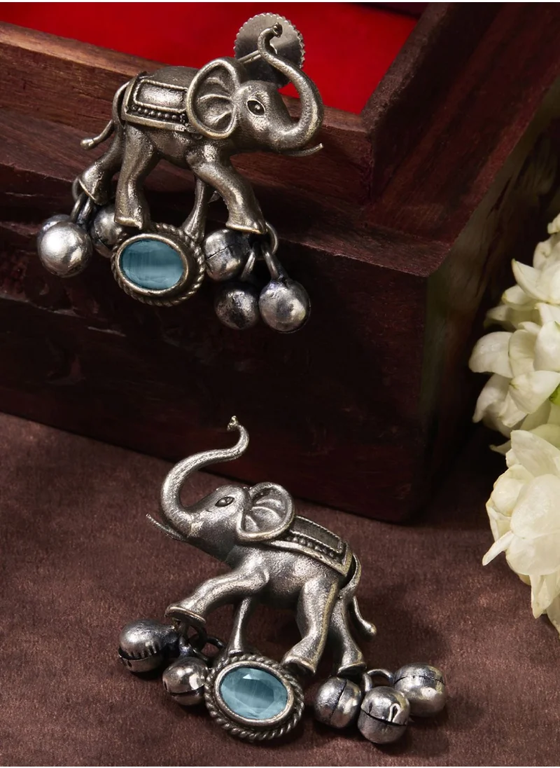 Priyaasi Plated Contemporary Oxidized Elephant Drop Earrings