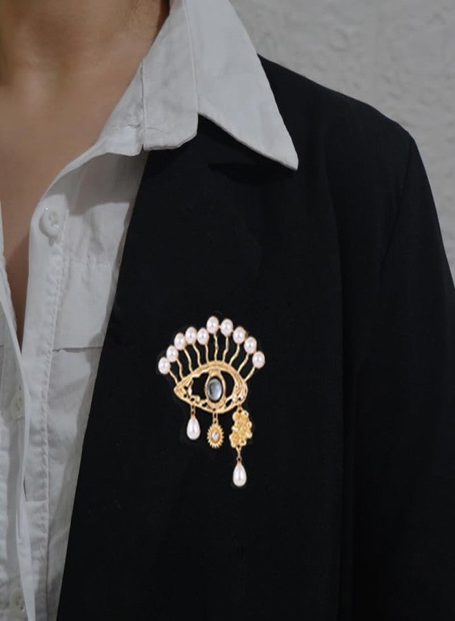 OIDIMS Lucky Evil Eye Brooch for Women Men Charms Pearl Crystal Vintage Lapel Pin Personalized Corsage Breastpin for Wedding Party Brooches Ladies Accessories Shawl Scarf Badges Fashion Unisex Jewelry - Image 3