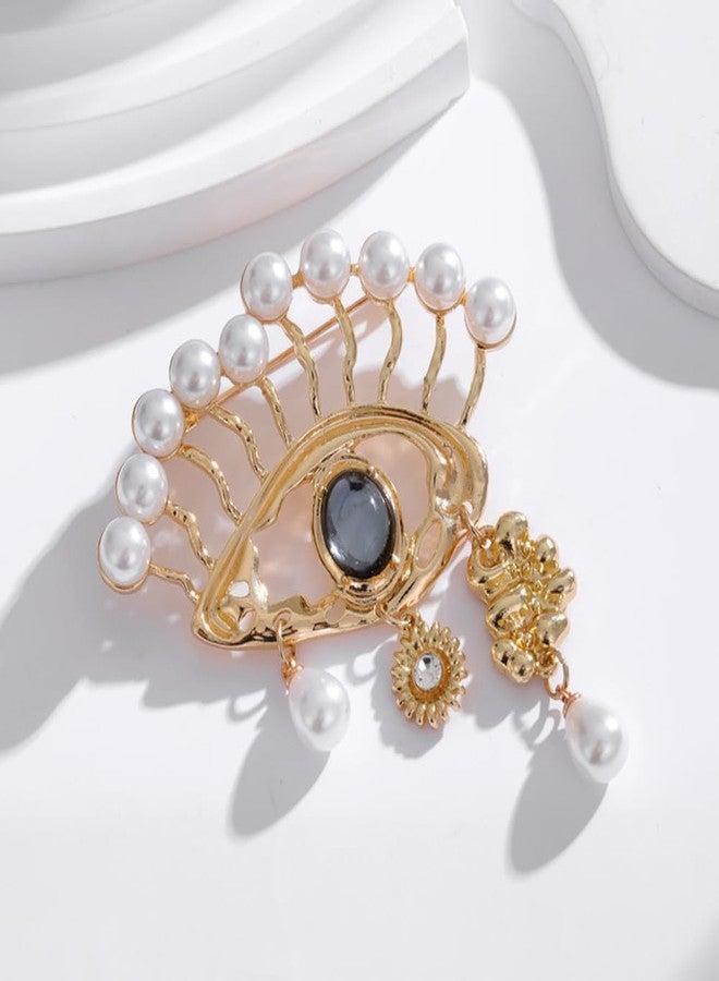 OIDIMS Lucky Evil Eye Brooch for Women Men Charms Pearl Crystal Vintage Lapel Pin Personalized Corsage Breastpin for Wedding Party Brooches Ladies Accessories Shawl Scarf Badges Fashion Unisex Jewelry - Image 4