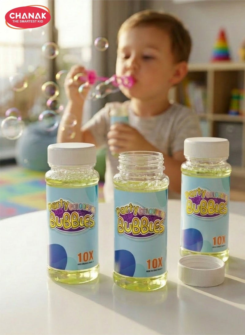 Chanak Bubble Liquid Solution Bottle, Colorful Bubbles Solution Refill Bottle, Bubble Maker Liquid for Guns & Camera for Kids Above 3 Years,  Bubble Solution (3 x 100ml) - Image 1