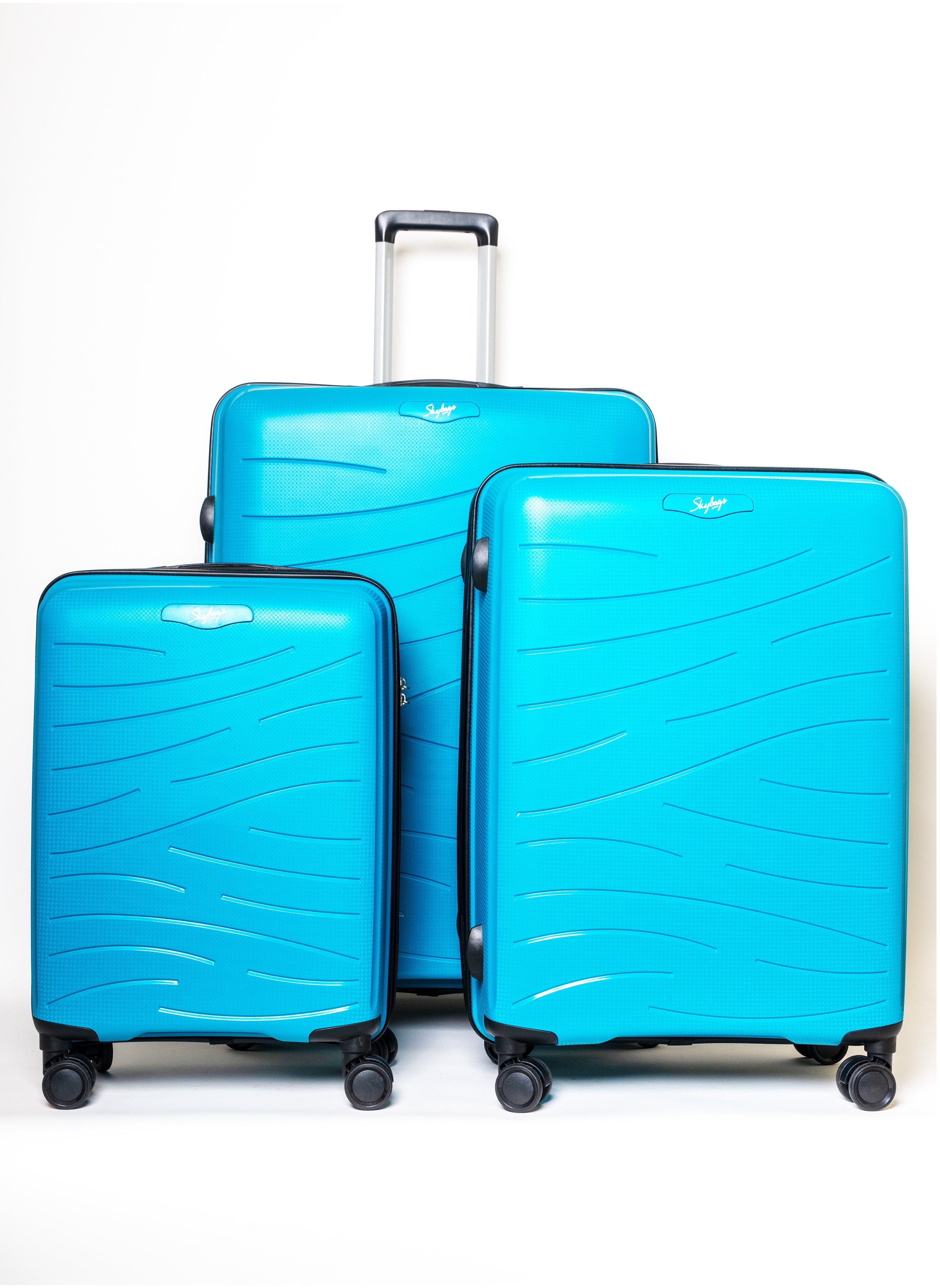 Set of 3 Polypropylene Solid Pattern Maxx 8W Luggage Trolly 360°|4 Wheeler| Cabin-55cm Medium-67, Large-79cm, Blue 