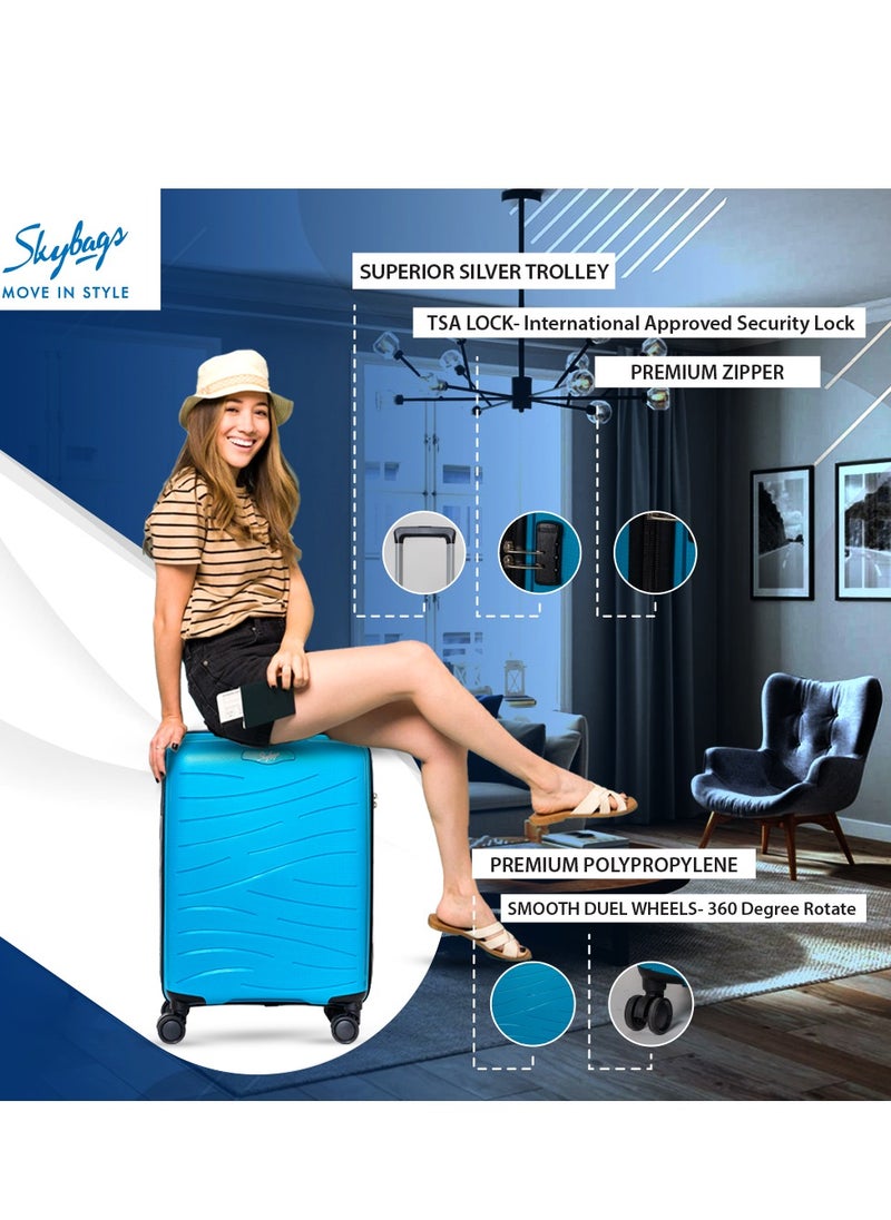 Skybags - Set of 3 Polypropylene Solid Pattern Maxx 8W Luggage Trolly 360°|4 Wheeler| Cabin-55cm Medium-67, Large-79cm, Blue - Image 1