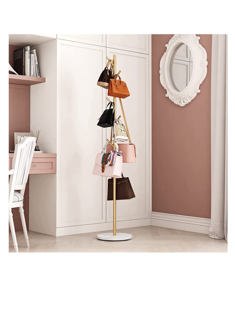 Generic Freestanding Coat Rack Gold Hat Hanger Hall Tree Scarf Backpack Umbrella Purse Simple Coat Rack Stylish Coat Tree With Stable Round Marble Base 8 Coat Hooks  - Image 4
