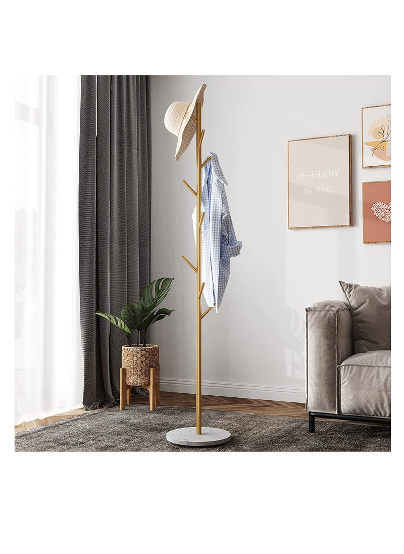 Generic Freestanding Coat Rack Gold Hat Hanger Hall Tree Scarf Backpack Umbrella Purse Simple Coat Rack Stylish Coat Tree With Stable Round Marble Base 8 Coat Hooks  - Image 1