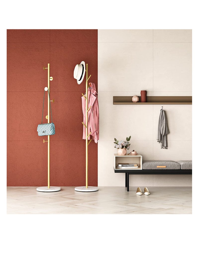 Generic Freestanding Coat Rack Gold Hat Hanger Hall Tree Scarf Backpack Umbrella Purse Simple Coat Rack Stylish Coat Tree With Stable Round Marble Base 8 Coat Hooks  - Image 5