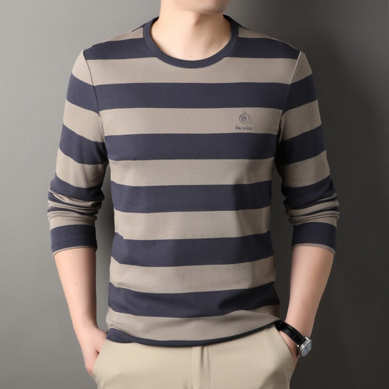 New Round Neck Stripesd Long-Sleeved Yarn-Dyed Fabric 100 Cotton - Image 1
