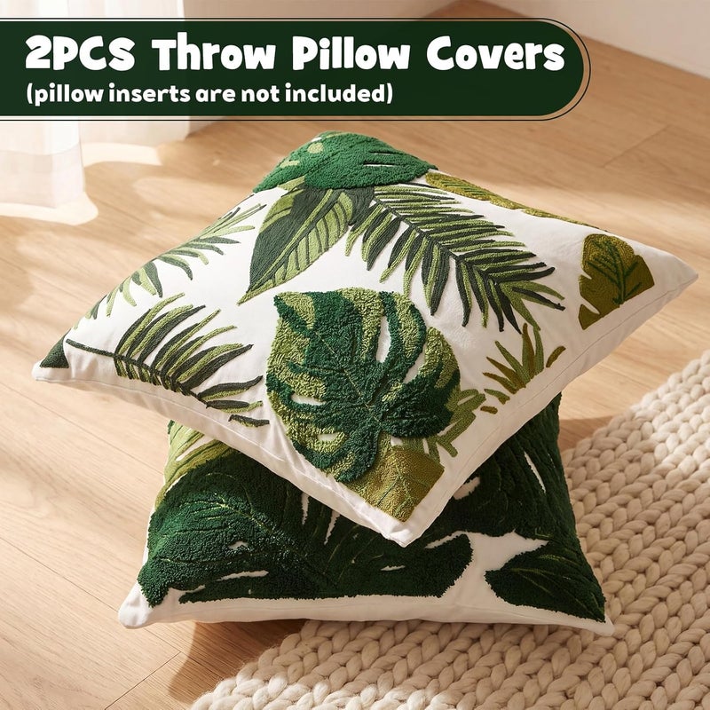 Gilprop 2 Pcs Embroidered Throw Pillow Covers 18 x 18 Inch Boho Square Decorative Pillow Covers Floral Leaf Plant Cushion Case for Bed Couch Sofa Bedroom Living Room Home Decor (Tropical Leaves) - Image 3