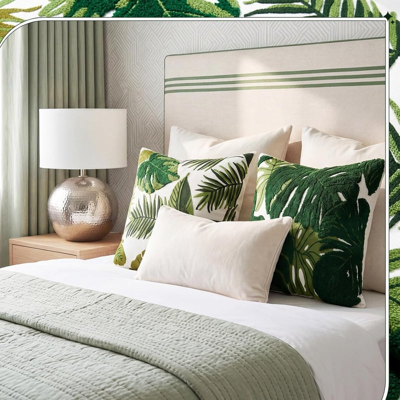 Gilprop 2 Pcs Embroidered Throw Pillow Covers 18 x 18 Inch Boho Square Decorative Pillow Covers Floral Leaf Plant Cushion Case for Bed Couch Sofa Bedroom Living Room Home Decor (Tropical Leaves) - Image 4
