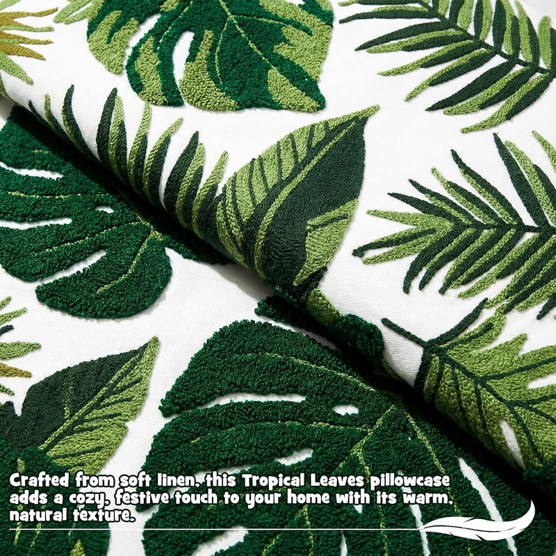 Gilprop 2 Pcs Embroidered Throw Pillow Covers 18 x 18 Inch Boho Square Decorative Pillow Covers Floral Leaf Plant Cushion Case for Bed Couch Sofa Bedroom Living Room Home Decor (Tropical Leaves) - Image 2