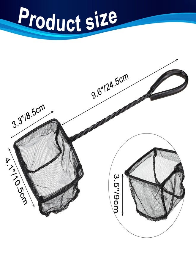 Mogoko 2 Packs 4 Inch Fish Net Aquarium, Small Fish Tank Net with Long Plastic Handle, Square net with Fine Mesh for Tank Cleaning(Black) - Image 2
