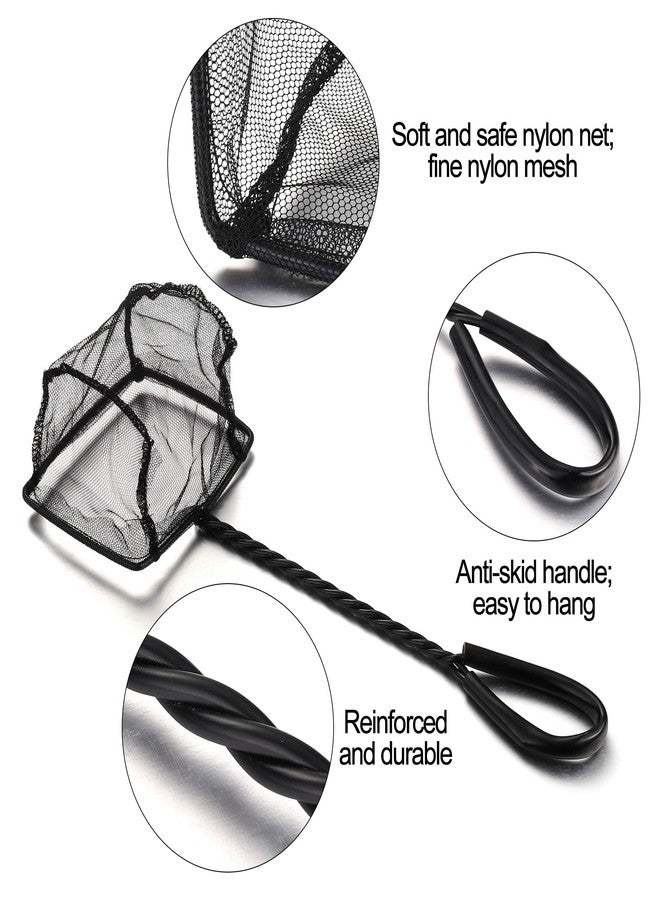 Mogoko 2 Packs 4 Inch Fish Net Aquarium, Small Fish Tank Net with Long Plastic Handle, Square net with Fine Mesh for Tank Cleaning(Black) - Image 3