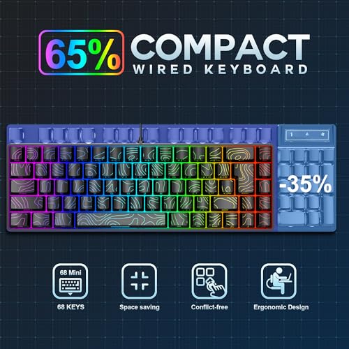Snpurdiri 65% Wired Gaming Keyboard, 68 Keys RGB Backlit Ultra-Compact Small Gaming Keyboard, for PC/Mac Gamer, Typist, Travel, Easy to Carry on Business Trip Black - Image 3