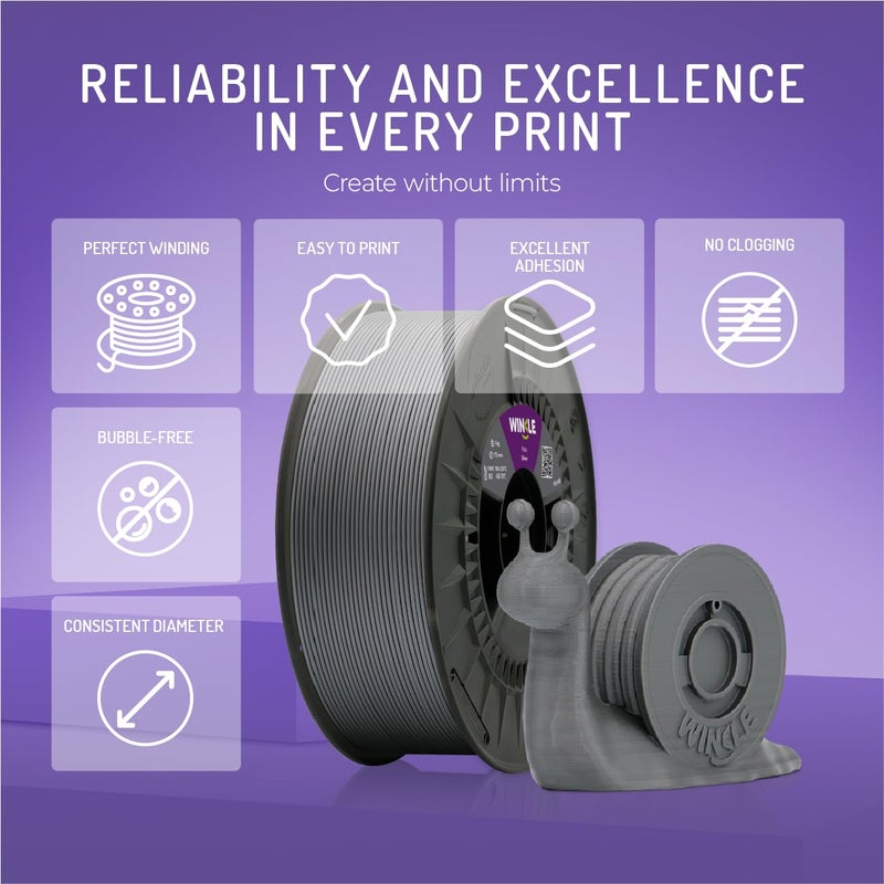 خيوط WINKLE PLA HD 1.75 مم بلون فضي، بكرة 1 كجم، طابعة ثلاثية الأبعاد متوافقة مع طابعات FDM، خيوط مواد طباعة ثلاثية الأبعاد، دقة أبعاد +/- 0.05 مم، قابلة للتحلل الحيوي، سهلة الطباعة - Image 4