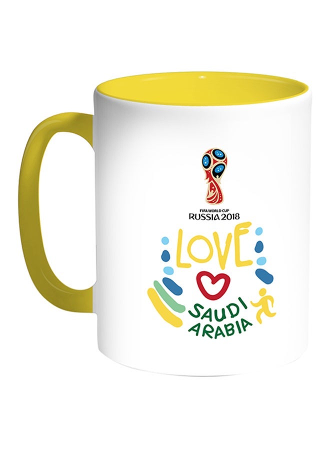 FIFA World Cup 2018 I Love Saudi Arabia Printed Coffee Mug White/Yellow 11ounce