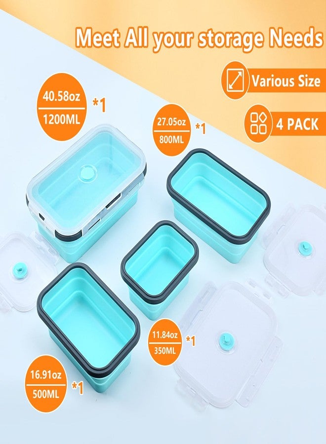 swihorab Collapsible Food Storage Containers with Lid & Air Vent, 4 Pack Rectangular Foldable Collapsible Storage Containers Sets, Lunch Bowls for Camping, Travel, Microwave Freezer Dishwasher Safe - Image 2