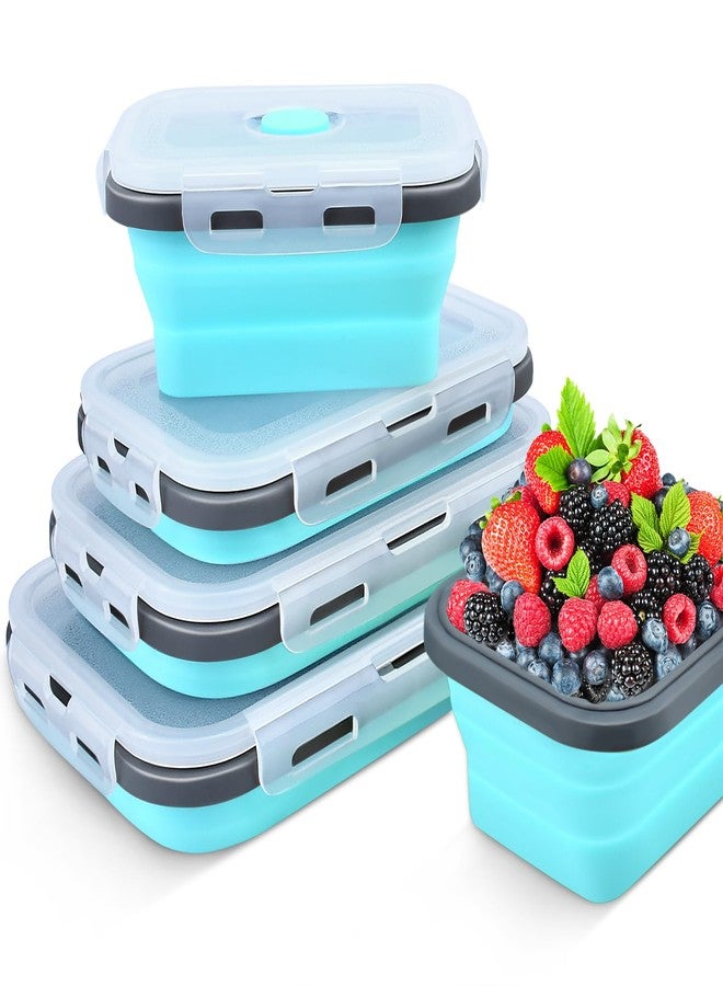 swihorab Collapsible Food Storage Containers with Lid & Air Vent, 4 Pack Rectangular Foldable Collapsible Storage Containers Sets, Lunch Bowls for Camping, Travel, Microwave Freezer Dishwasher Safe - Image 1