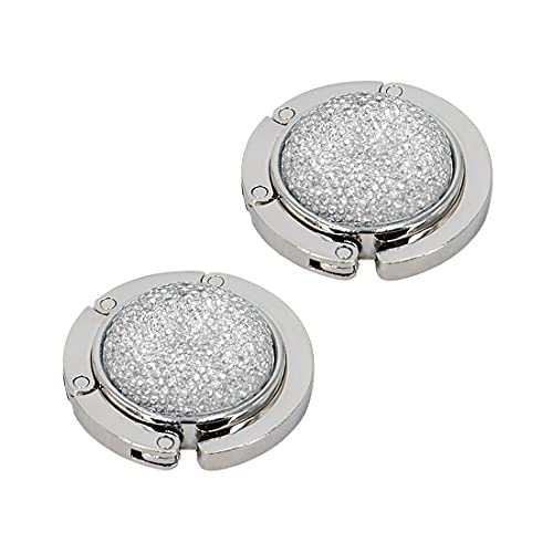 TANOSII Foldable Purse Hook Floding Handbag Hanger Bling Rhinestone Bag Holder for Table Desk 2 PCS White - Image 1
