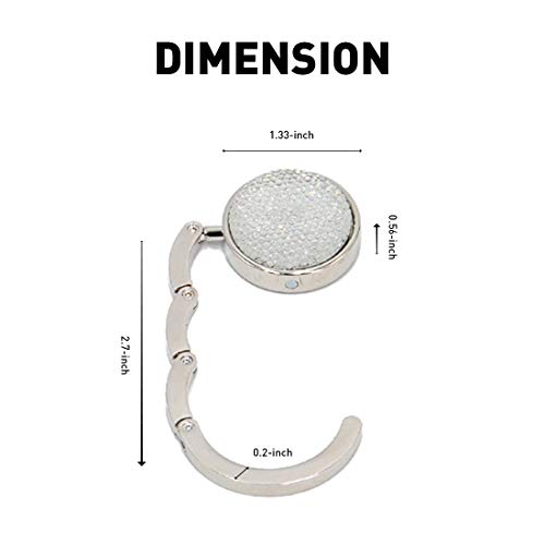 TANOSII Foldable Purse Hook Floding Handbag Hanger Bling Rhinestone Bag Holder for Table Desk 2 PCS White - Image 3