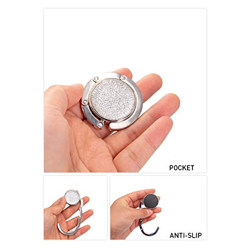 TANOSII Foldable Purse Hook Floding Handbag Hanger Bling Rhinestone Bag Holder for Table Desk 2 PCS White - Image 2