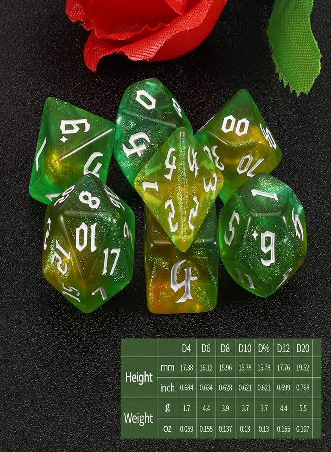 QMAY DND Dice Set -D&D Polyhedral Dice (7 Pcs) for Dungeons and Dragons (Pale Yellow and Green Glitter) - Image 2