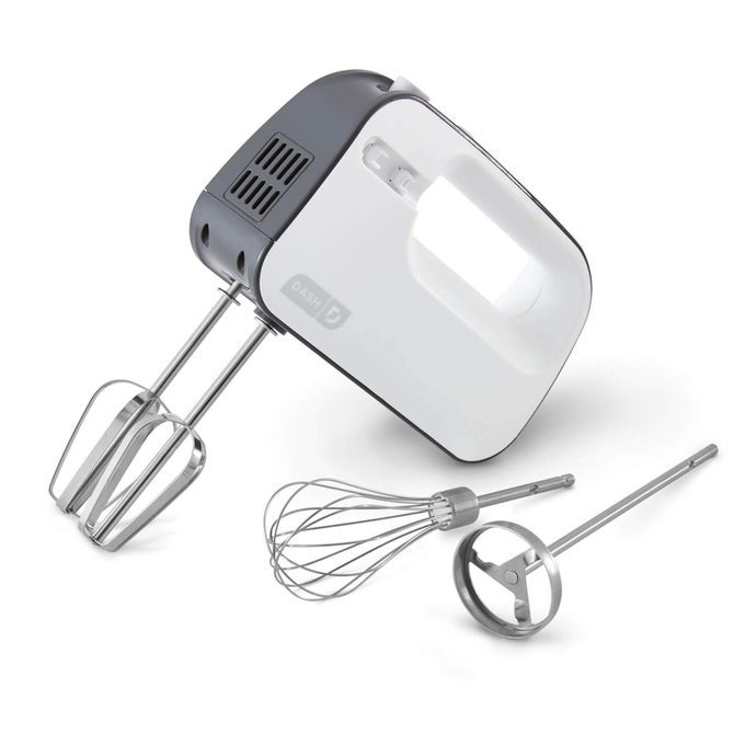 SMARTSTORE DELUXE COMPACT ELECTRIC HAND MIXER WHISK AND MILKSHAKE ATTACHMENT FOR WHIPPING MIXING COOKIES BROWNIES CAKES DOUGH BATTERS MERINGUES MORE 3 SPEED 150WATT GREY
