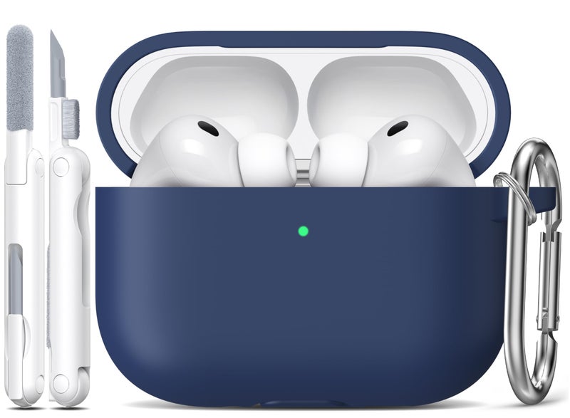 R-fun for AirPods Pro 3 Case (2025), Soft Silicone Protective Case Cover Compatible with Apple AirPods Pro 3rd Generation (USB-C Cable) for Women Men with Cleaning Kit and Keychain, Midnight Blue - Image 1