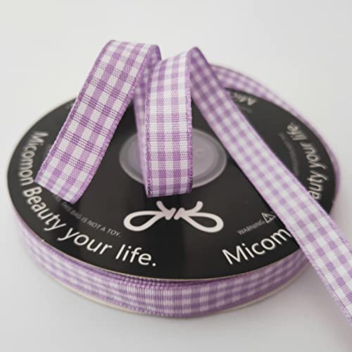 Micomon Purple Gingham Plaid Checked Ribbon 25 Yard Each Roll 100% Polyester (3/8", Purple) - Image 5